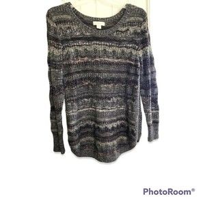 Christopher & Banks Knitted Striped Grey Multicolor Women's Cosby Sweater XL